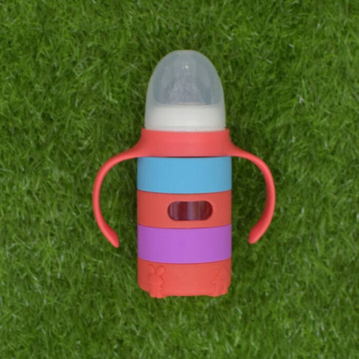 Glass Baby Feeder Rainbow Silicone Sleeve & Handles Anti-Colic 120 ML