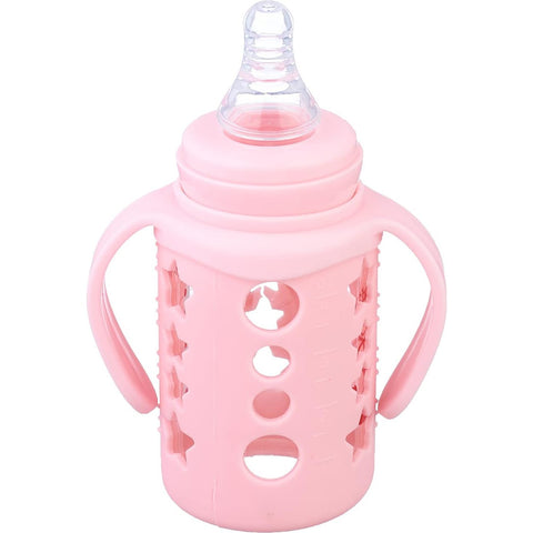 Smart Baby Printed Glass Feeder with Cover and Handle, 120 ml - Pink