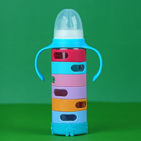 240ml Glass Baby Bottle Rainbow Silicone Sleeve & Handles Anti-Colic 12m+