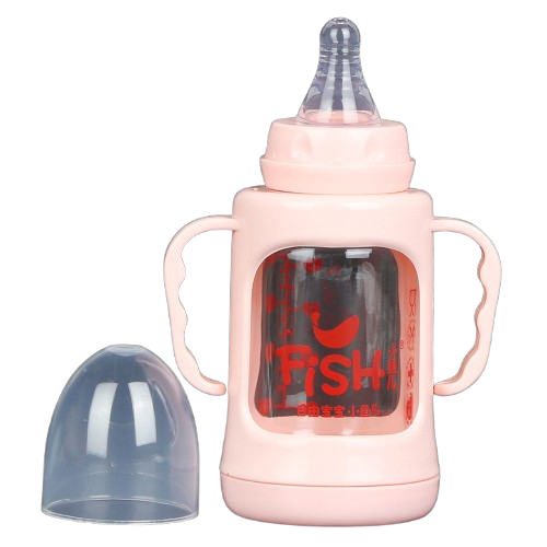 Fish Resistant Glass Feeding Bottle 120ml - Peach