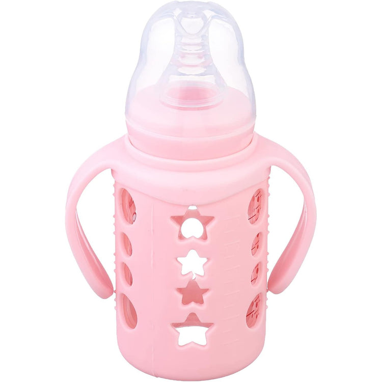 Smart Baby Printed Glass Feeder with Cover and Handle, 120 ml - Pink